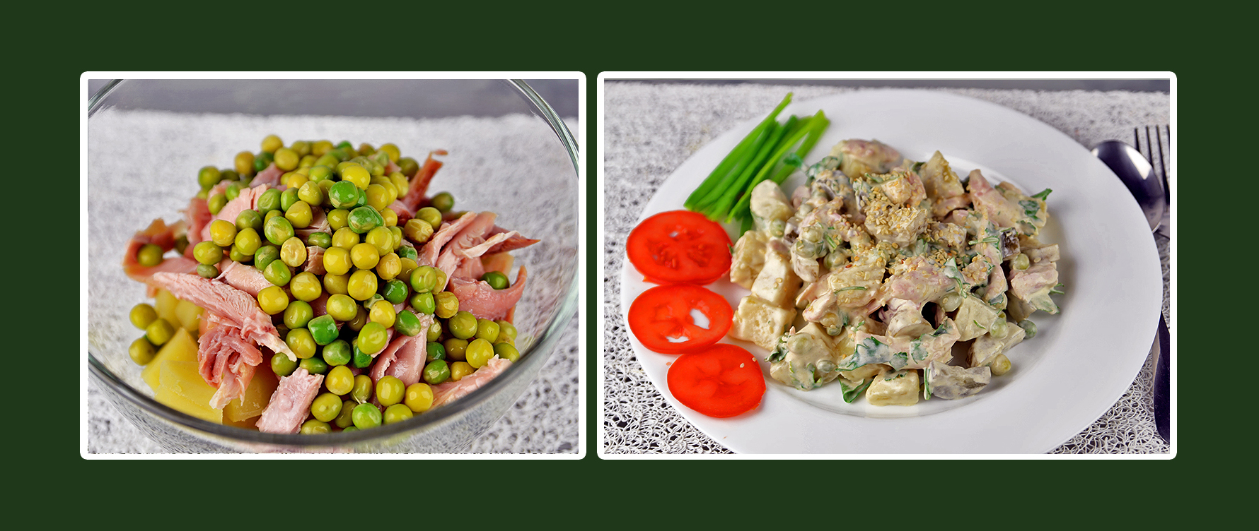 Hähnchen-Salat mit Dressing aus Schmand & Senf und grünen Erbsen
