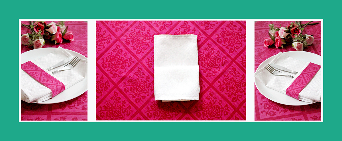 Weisse Stoffserviette mit rosa Bändchen 02 Weisse Stoffserviette mit rosa Bändchen 02