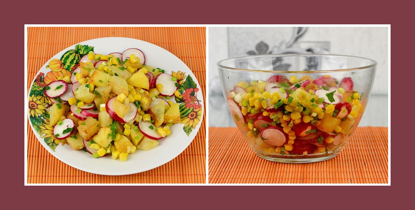 Kartoffelsalat mit Frühlingsgemüse und Mais
