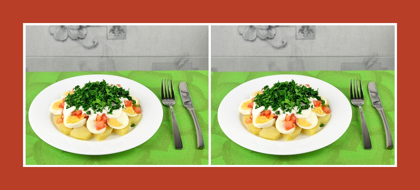 Gesunder Salat mit Kartoffeln, Eiern, Gemüse und Kräutern