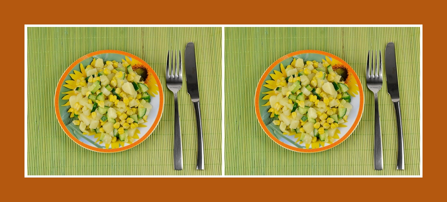 Gesunder Kartoffelsalat mit Gurken und Mais