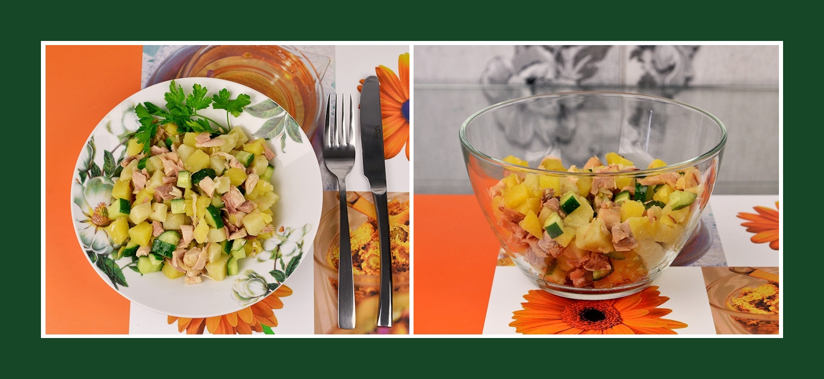 Sehr einfacher Kartoffelsalat mit Geflügel und frischem Gemüse