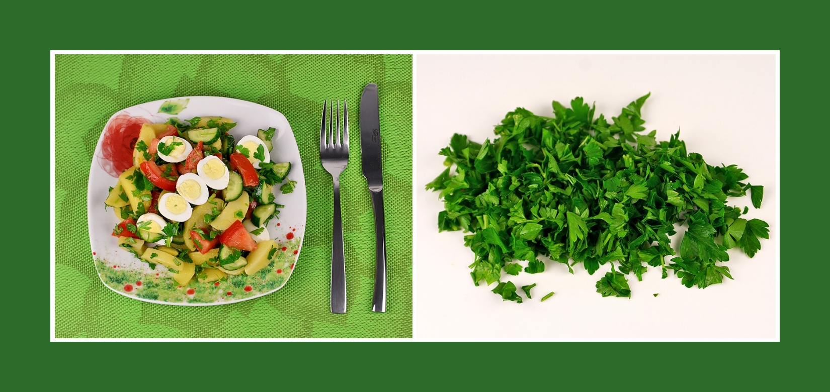 Petersilie für Kartoffelsalat mit Wachteleiern und Gemüse