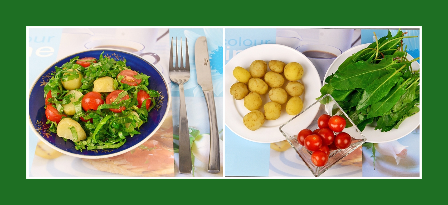 Einfacher und köstlicher Salat aus Frühkartoffeln, Cherrytomaten und Sauerampfer