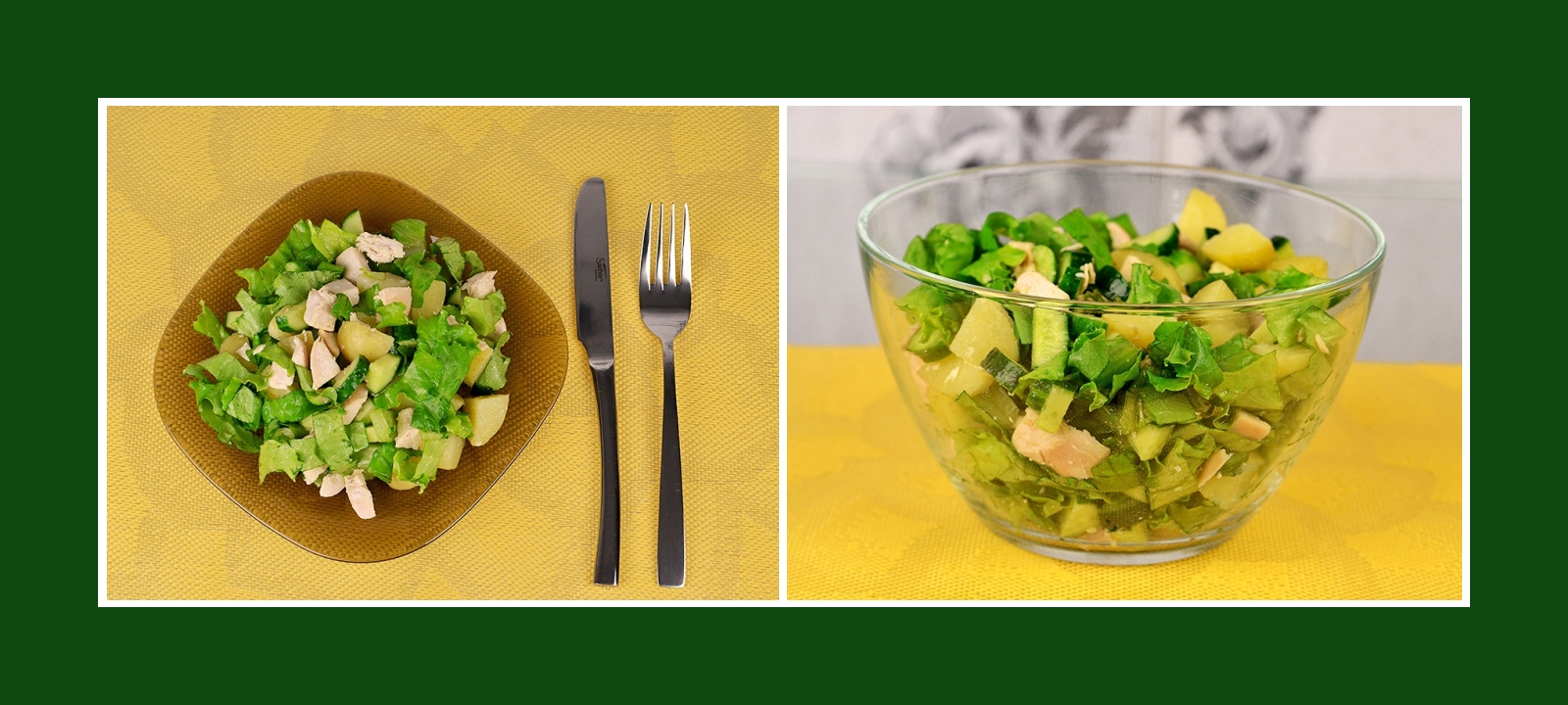 Fleischsalat Kartoffelsalat mit frischen Salat und Gurken