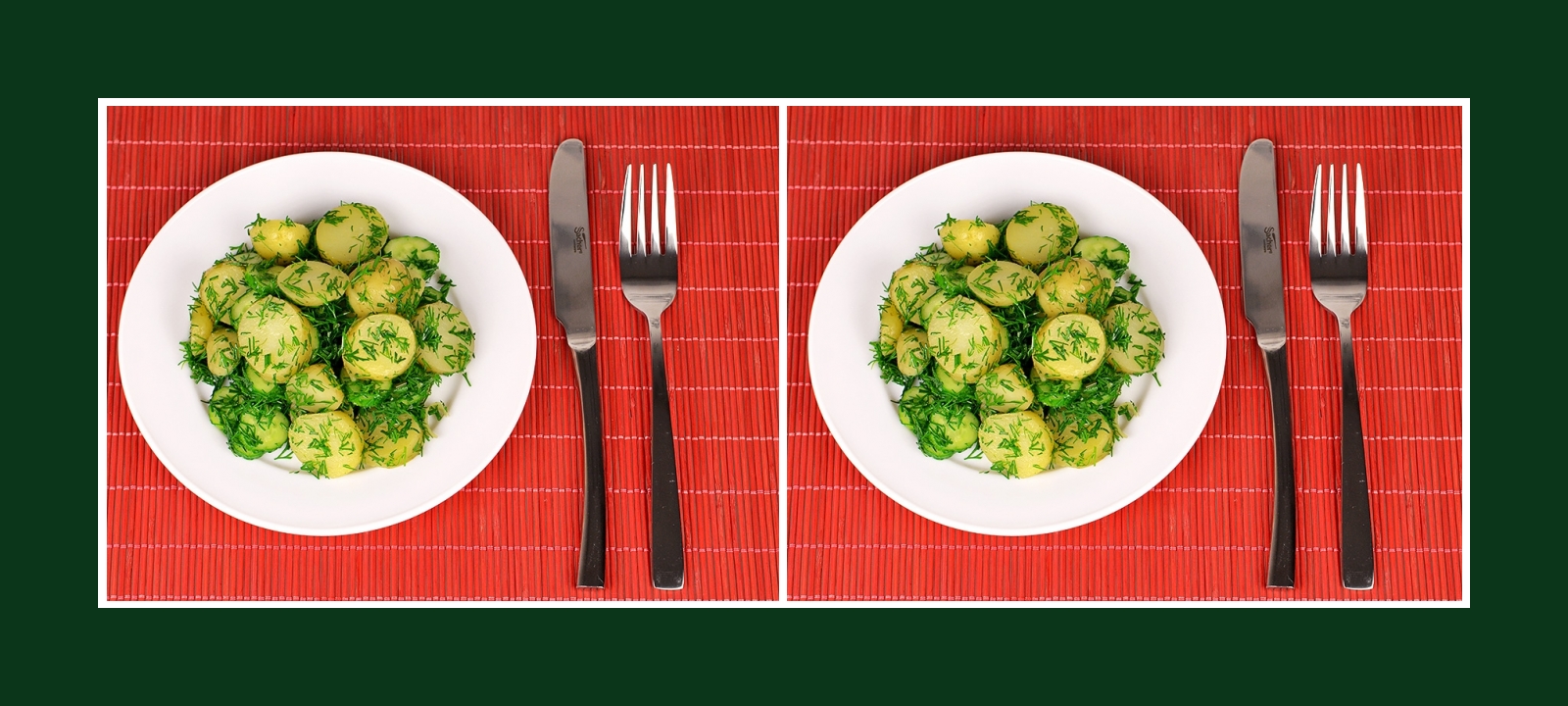 Gesunder Salat und erfrischende Beilage aus Gurken, Kräutern und Kartoffeln