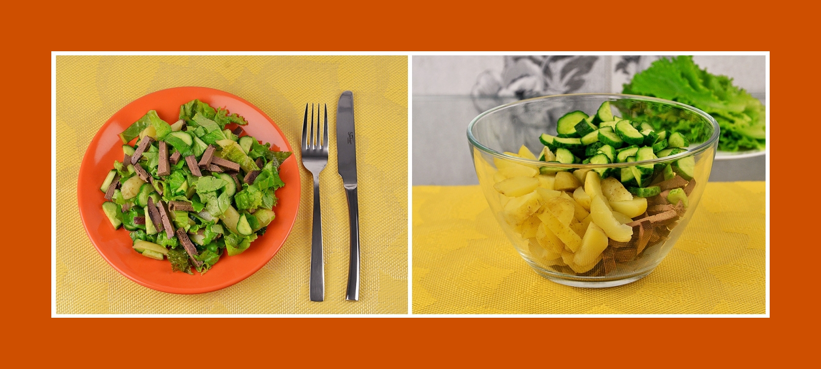 Kartoffelsalat mit Gurken und gegarter Leber