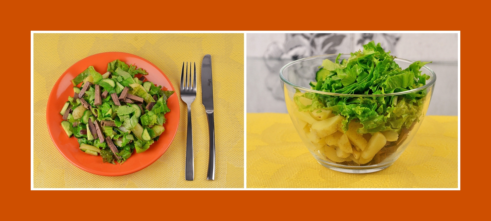 Kartoffelsalat mit Salat, Leber und Gurken