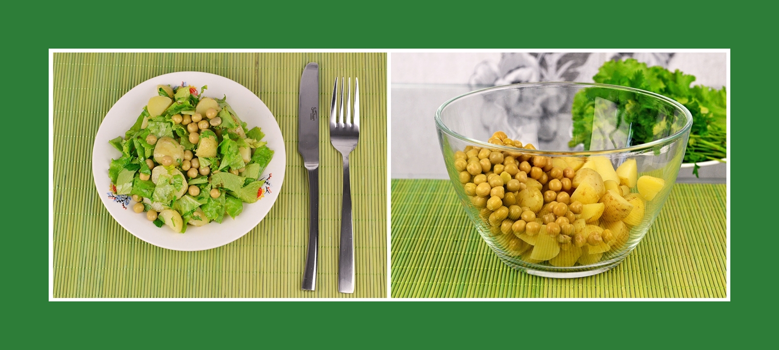 Konservierte Erbsen und Kartoffeln für Salat oder Beilage