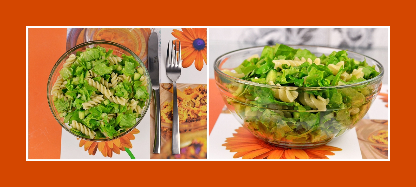 Grüner Salat schnell gemacht: aus Nudeln, Salatblättern, Gurken