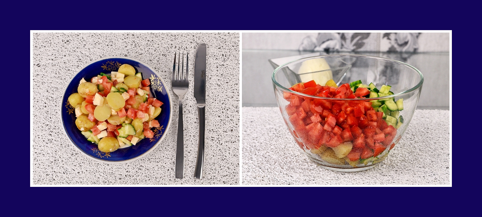Salat aus Frühkartoffeln, Tomaten und Gurken